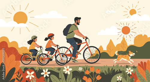 A vibrant and cheerful illustration depicting an autumn scene with a bicycle, evoking feelings of freedom and peacefulness. Ideal for seasonal promoti