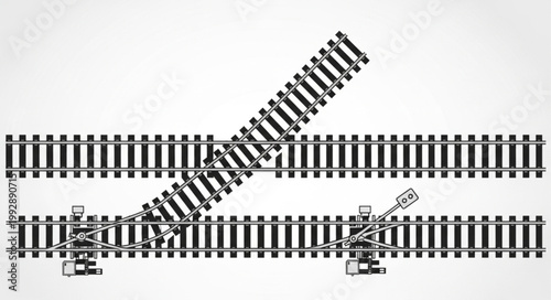 Railway track switch junction with diverging paths.