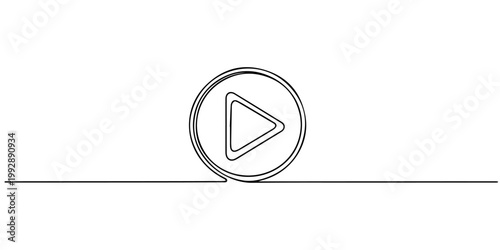 play button continuous one line drawing, Play button icon continuous one line drawing on white background minimalist streaming and multimedia video player symbol outline vector illustration, Play