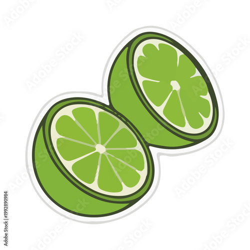 Green lime halves flat vector illustration sticker
