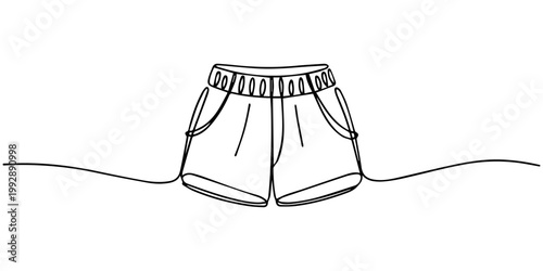 shorts pants continuous one line drawing, Continuous line drawing of men shorts. Single line drawing of a men shorts. Line art men shorts. Vector illustration, Beach shorts in one continuous line