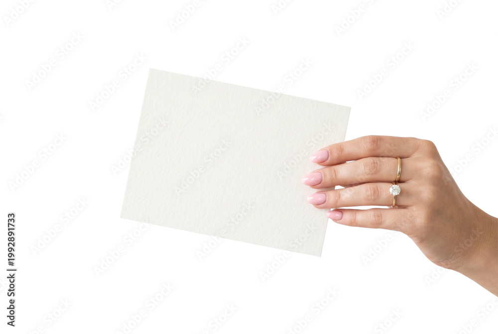 Obraz premium Woman's hand holding a blank white card