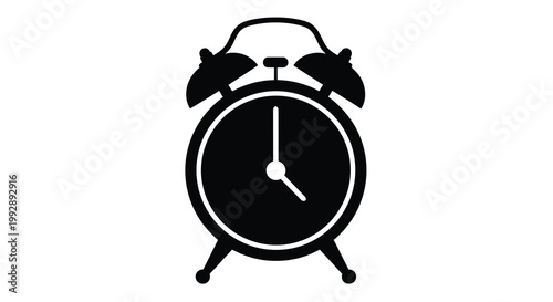 Simple black silhouette of a classic twin bell alarm clock