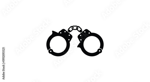A stark depiction of black handcuffs against a white background silhouette