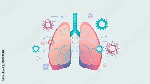 Viral infection attacks lungs with inflamed bronchi and trachea in human chest