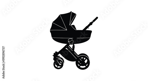 Black baby carriage shown in profile a modern design silhouette