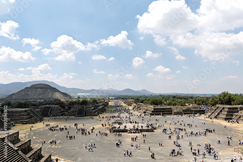 Visiting Avenue of the Dead and Pyramid of the Sun at Teotihuacan archaeological site in Mexico