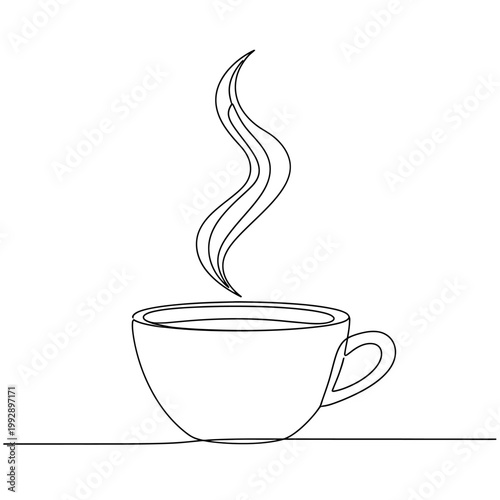 Minimalist Line Art of Steaming Coffee Cup