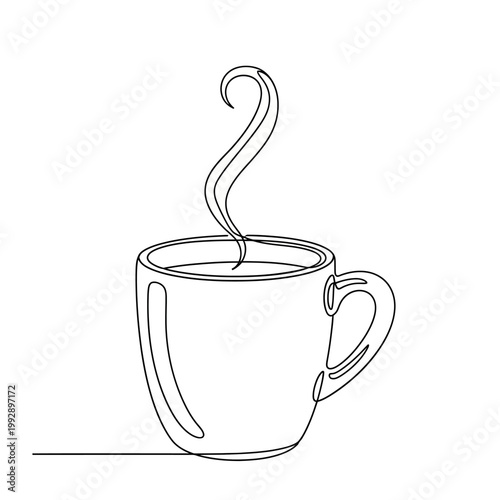 Minimalist Line Art of Steaming Hot Coffee Cup - Continuous Drawing