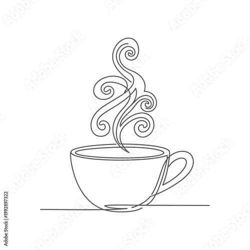 Minimalist Coffee Cup with Swirling Steam - Single Line Art Drawing