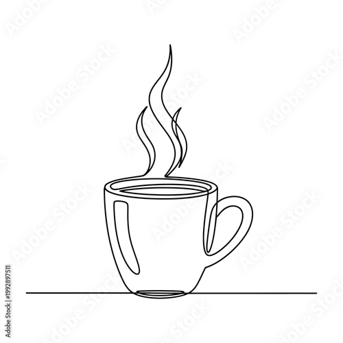 Steaming Coffee Cup Drawing, Minimalist Line Art, Hot Beverage Icon