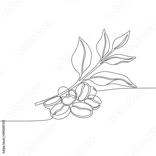 Minimalist Line Art Coffee Beans and Leaves Branch