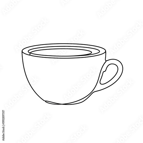 Minimalist Line Art Coffee Cup with Hot Beverage, Simple Outline Drawing