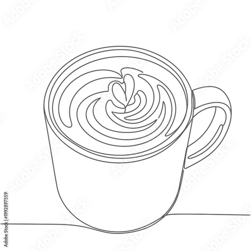 Minimalist Line Art Coffee Cup with Latte Art Heart Design