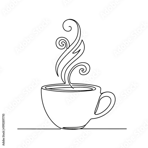 Minimalist Line Art Coffee Cup with Swirling Steam