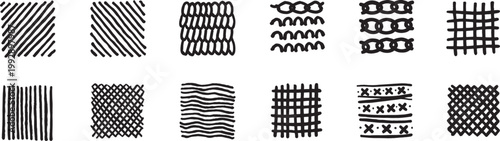 Hatching patterns created with hand-drawn ink lines provide a diverse collection of textures for artists looking to add a vintage or organic feel to their digital illustration projects.