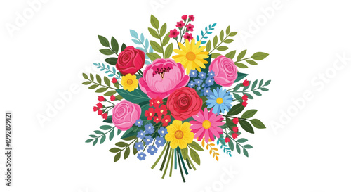 Colorful bouquet of roses and flowers