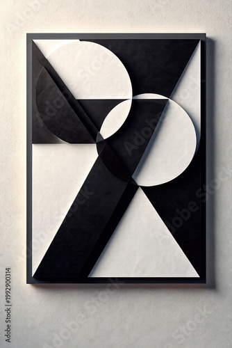 Geometric poster portrait with bold black and white abstract shapes