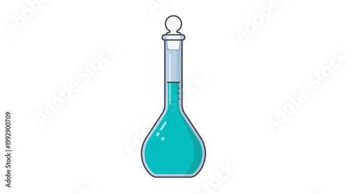 A laboratory flask contains blue liquid on a table indoors.