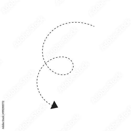 Abstract dotted line spiral arrow graphic element illustrating continuous downward movement and dynamic directional flow for conceptual designs