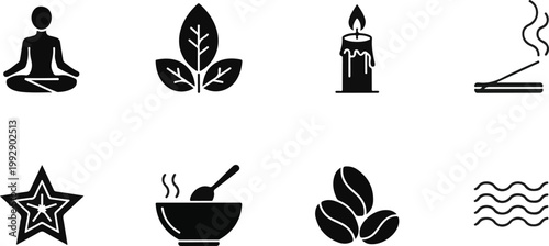 Yoga day wellness icons meditation nature and relaxation for international yoga day