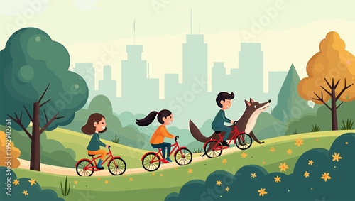 A serene and minimalist illustration of an autumn park. Ideal for backgrounds, seasonal content, or representing peaceful outdoor settings.