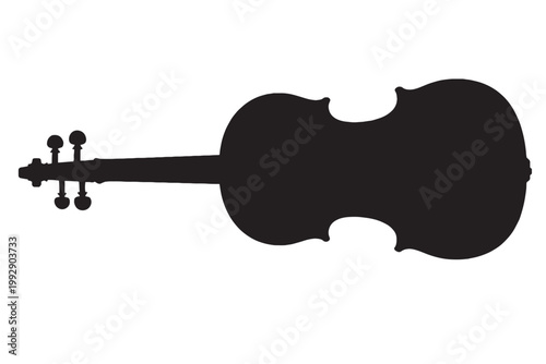 Violin silhouette vector icon, classical music instrument shape, black stringed cello or viola profile isolated on white background