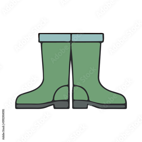 Green Rubber Rain Boots Illustration