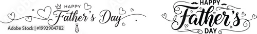 Happy father's day text designs with subtle flourishes and decorative elements in black, fathers day
