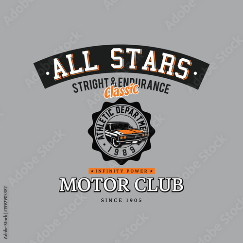 All Stars Motorcycle Club Typography Design in Graphic Art Style
