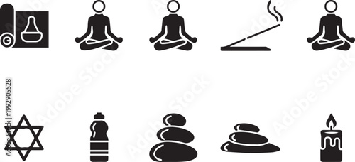 Yoga day icons meditation mindfulness and spiritual wellness for international yoga day