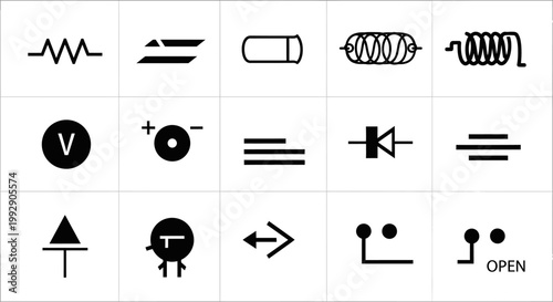 Set of Electronic Circuit Symbols and Components Vector Icons for Electrical Engineering Diagrams and Schematics