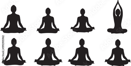 Celebrating yoga day diverse yoga poses silhouette collection for wellness and mindfulness