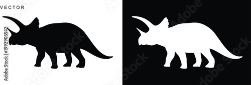 Triceratops dinosaur vector silhouette on a white background