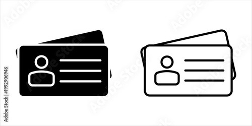 ID card icon set with solid and outline style for identity and membership verification.