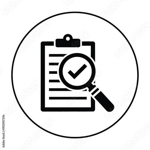 Clipboard with magnifying glass and checklist document