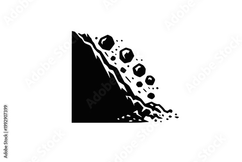 Landslide falling rocks icon vector for mountain hazard and slope disaster warning