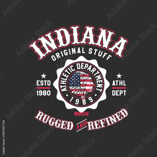 Foto Typography Design with Indiana Rugged Refined words in Graphic Arts Stylet