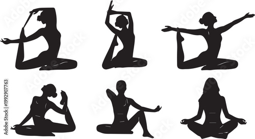 Celebrating yoga day diverse yoga poses silhouette collection for wellness and fitness