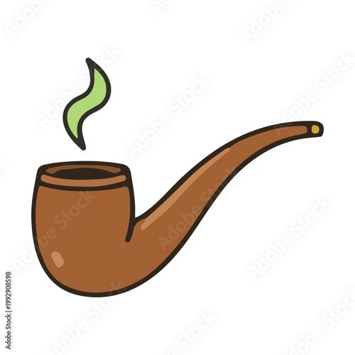 Cartoon Wooden Smoking Pipe with Green Smoke Illustration