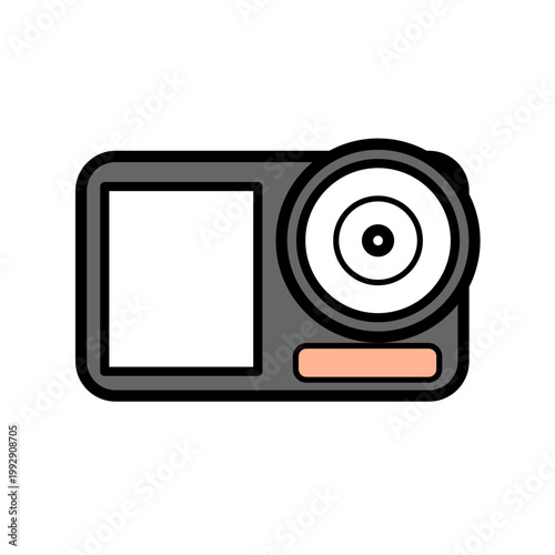液晶モニターが搭載されたアクションカメラのイラスト｜動画撮影やVlog制作に最適な小型デジタル機材