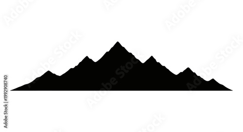 Silhouette of jagged mountain range peaks against a stark white background representing adventure nature and exploration a graphic element for design