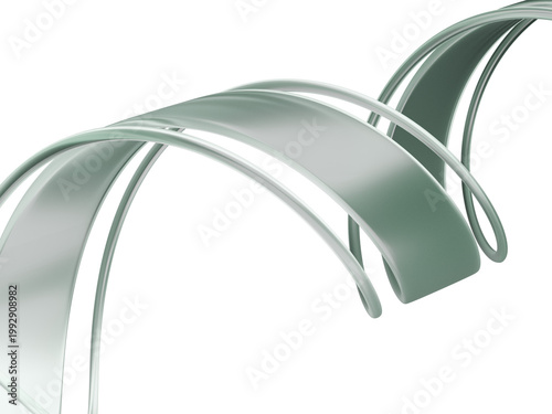 Abstract light green curving 3D rendered shapes on black background 3d render
