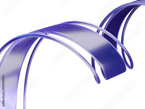 Abstract spiraling glossy purple ribbons on a black background 3d render