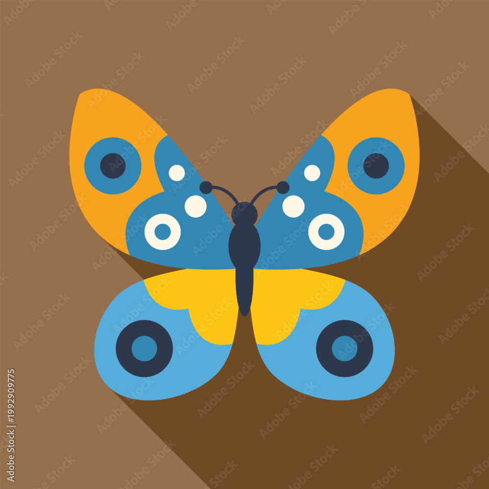 Fototapeta premium Butterfly illustration featuring yellow and blue wings with white and dark blue spots