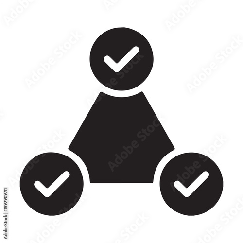 Family member silhouette vector icon illustration with checkmark symbols simple black and white high-quality

