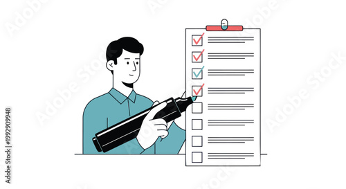 Businessman holding pen, checking list, clipboard vector, office task, workflow management