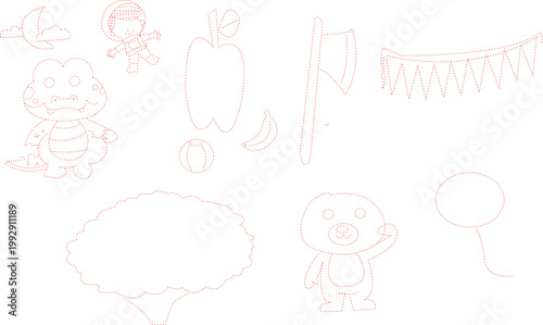  collection of outline drawings featuring cartoon characters and party elements.