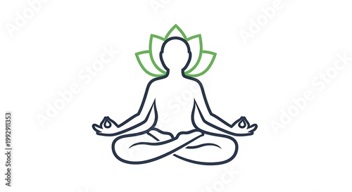 Meditating figure with lotus symbol modern minimalist vector illustration