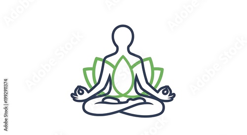 Meditating figure with lotus yoga and mindfulness icon on white background
